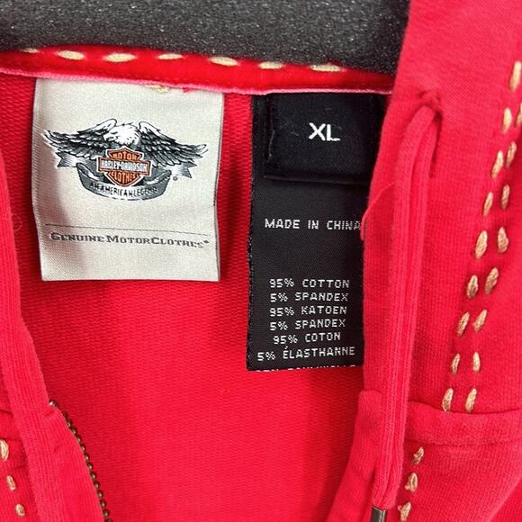 Harley Davidson Women's Red Zip Hoodie with Bling & Flames  Size XL - Picture 3 of 15